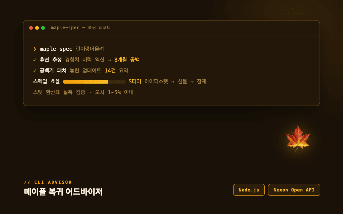 maple-spec: 메이플 복귀 어드바이저 CLI